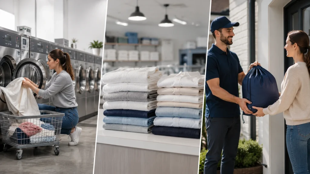 Comparison of self-service, wash and fold, and pickup and delivery laundry options