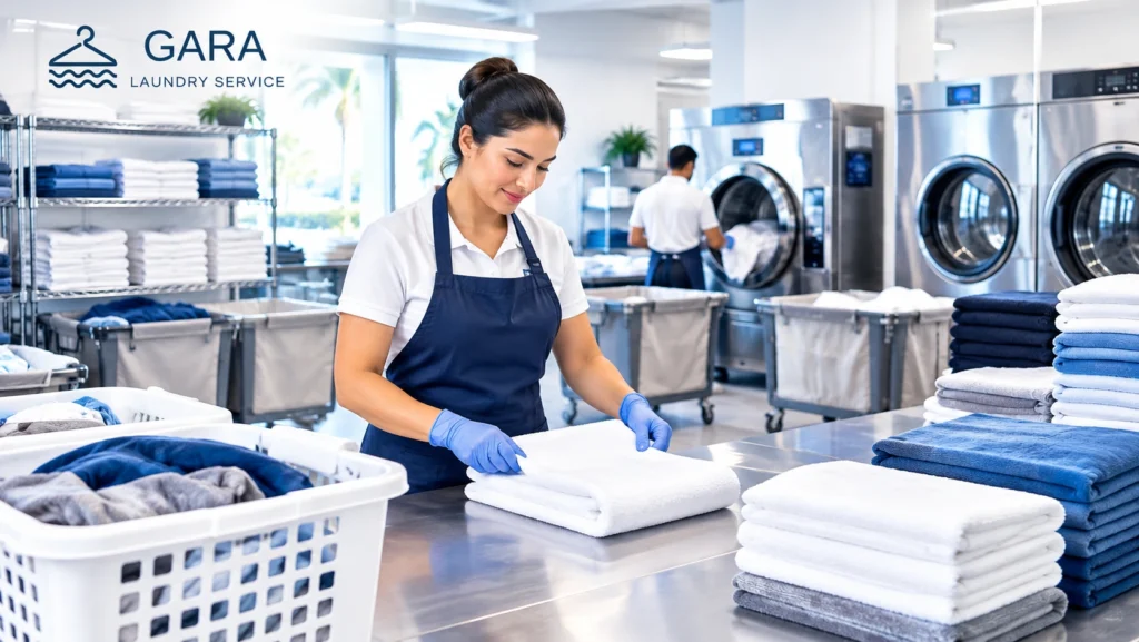 Professional same day wash and fold laundry service with neatly folded clothes